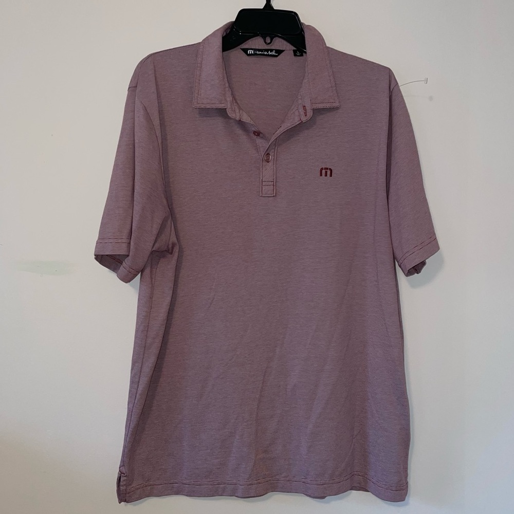 Travis Mathew Maroon Striped Polo Shirt Size Large